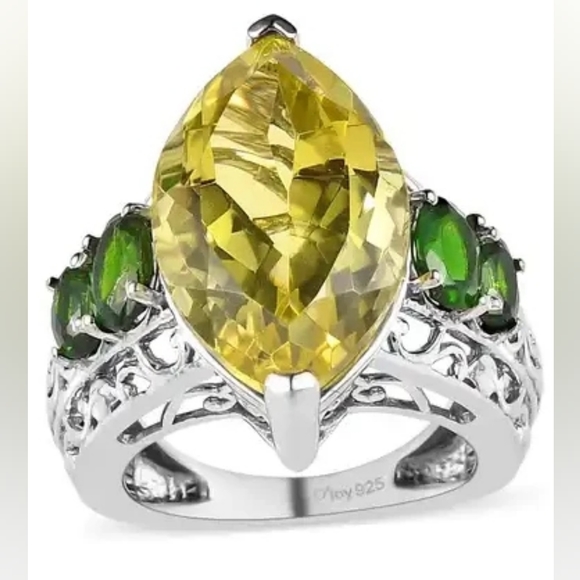 Shop LC Jewelry - Ouro Verde Quartz and Chrome Diopside Ring in Platinum Over Sterling Silver